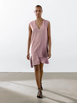 100% linen ruffled mini dress
