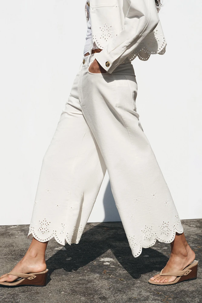 PANTALON JUPE-CULOTTE BRODERIES AJOURÉES