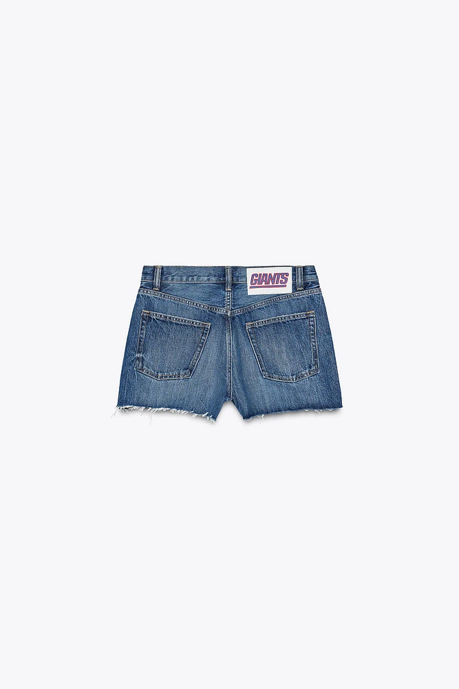 TRF NFL GIANTS HIGH-WAISTED DENIM SHORTS