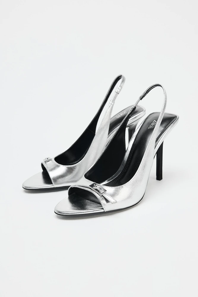 METALLIC EFFECT HEELED SANDALS