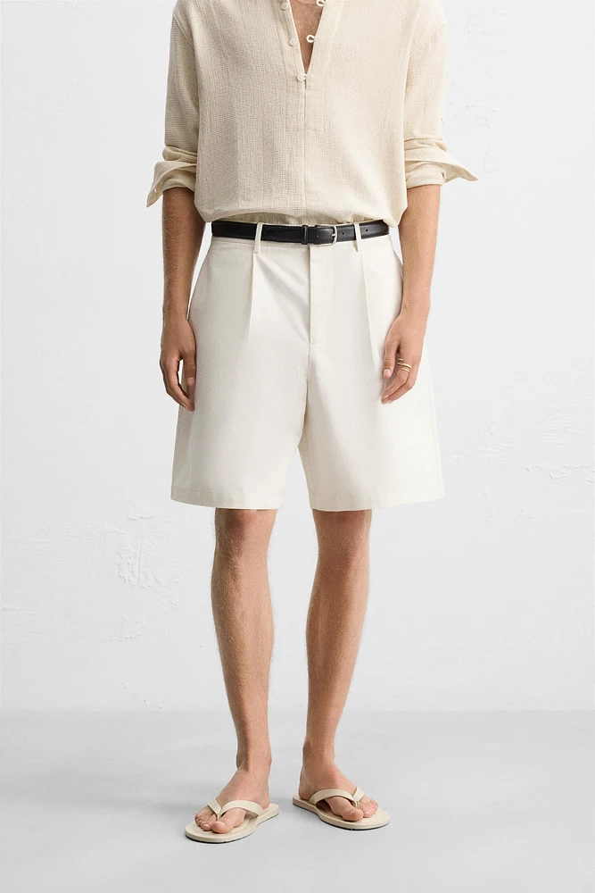 BERMUDA EN COTON - LIN PLIS