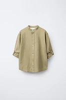 LINEN MANDARIN COLLAR SHIRT