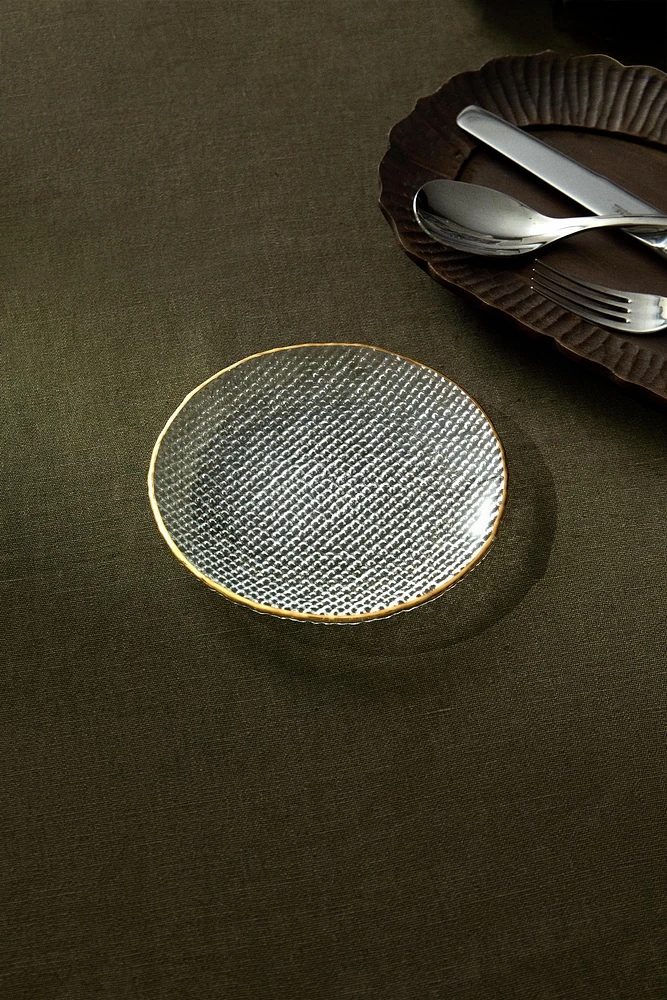 RAISED GLASS SIDE PLATE WITH GOLD RIM