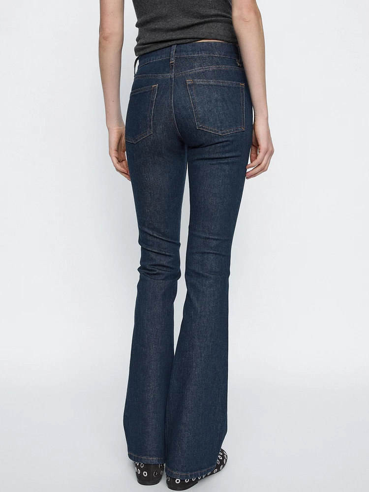 Cotton blend low-rise boot-cut jeans