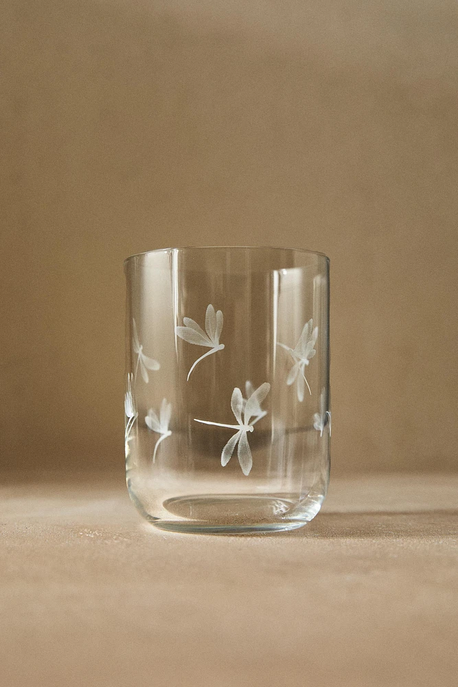 VERRE MOTIF LIBELLULE