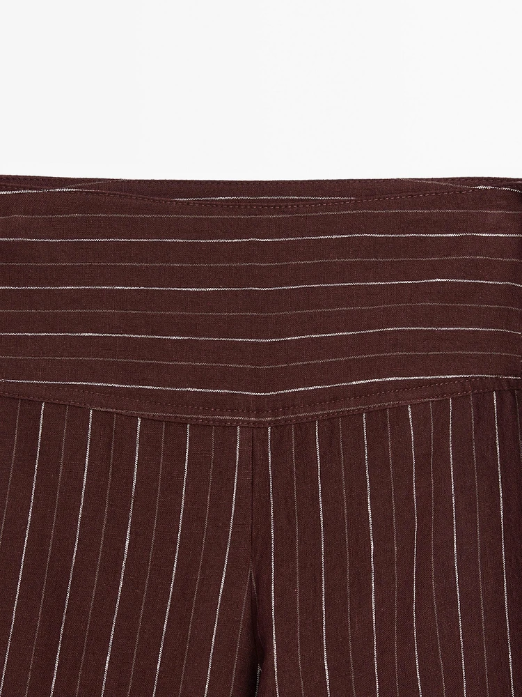 Pantalon large lin taille haute