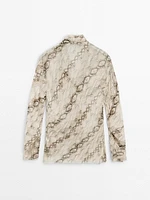 Flowing animal print scarf shirt