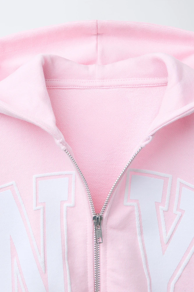 VARSITY ZIP-UP CROPPED HOODIE