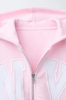 VARSITY ZIP-UP CROPPED HOODIE