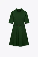 STRETCH KNIT SKATER DRESS WITH BELT