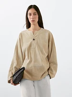 Blouse large en cuir finition daim