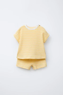 ENSEMBLE GAUFRÉ T-SHIRT ET BERMUDA RAYÉ