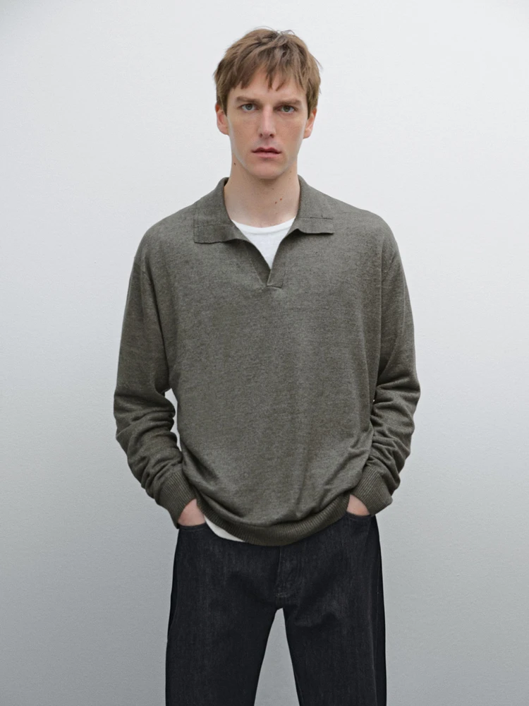 100% linen knit polo sweater