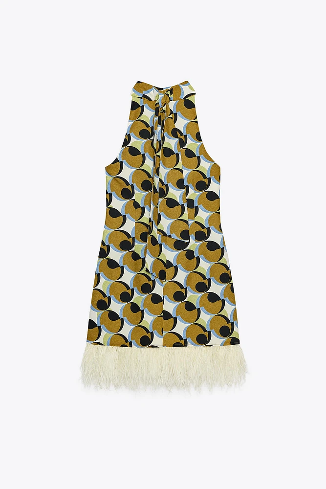 ROBE COURTE IMPRIMÉE GÉOMÉTRIQUE PLUMES