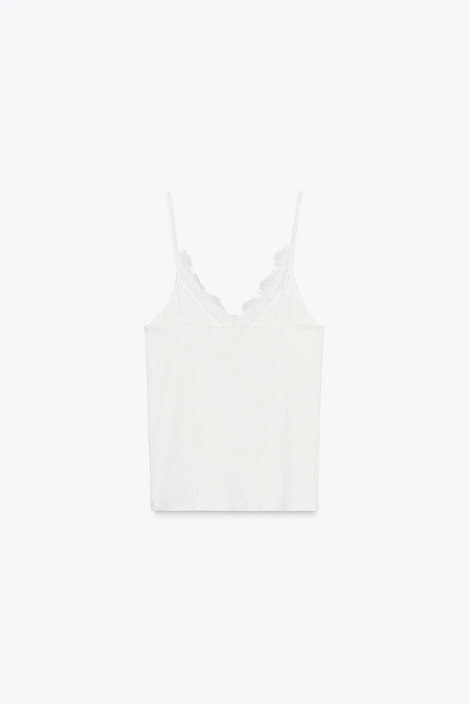 T-SHIRT RIB BRETELLES DENTELLE