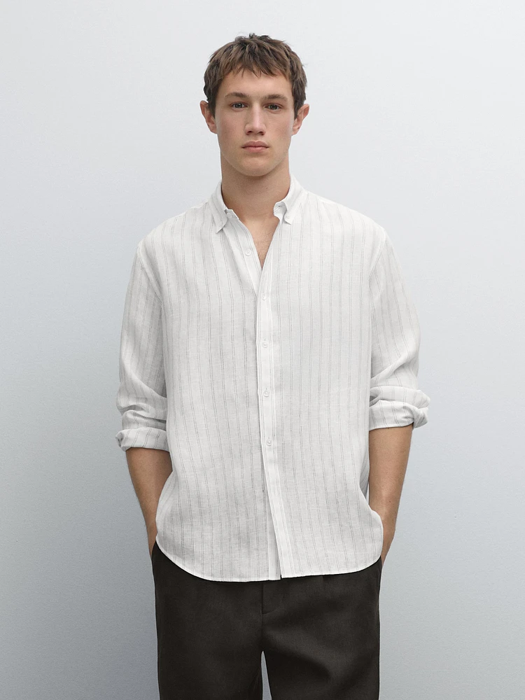 Chemise regular fit 100 % lin rayures