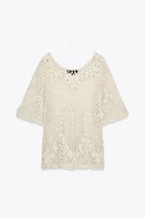 TEXTURED CROCHET KNIT TOP