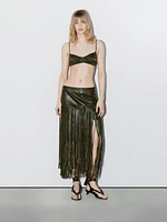 Jupe midi à franges en cuir nappa - Studio