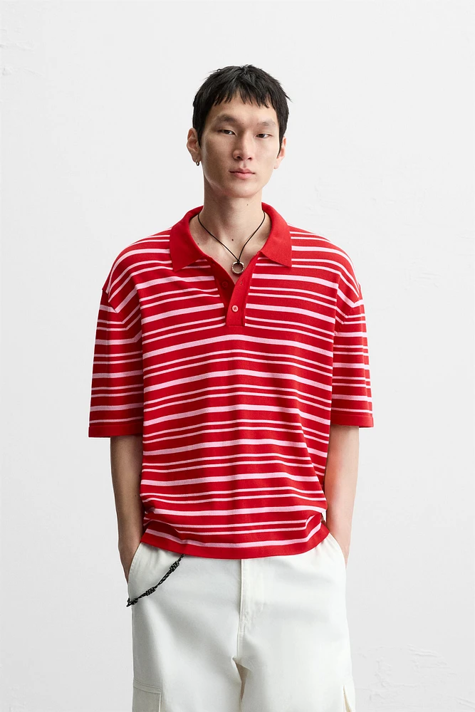 POLO EN MAILLE JACQUARD À RAYURES