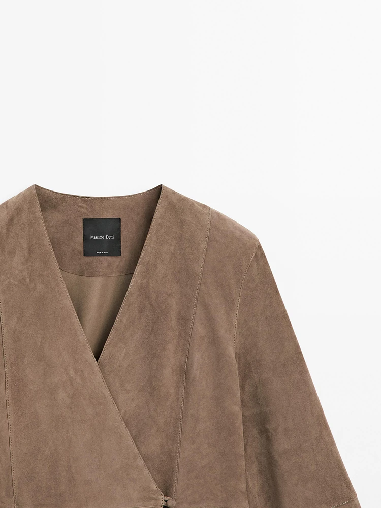 Kimono cache-cœur en cuir et daim