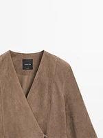 Kimono cache-cœur en cuir et daim