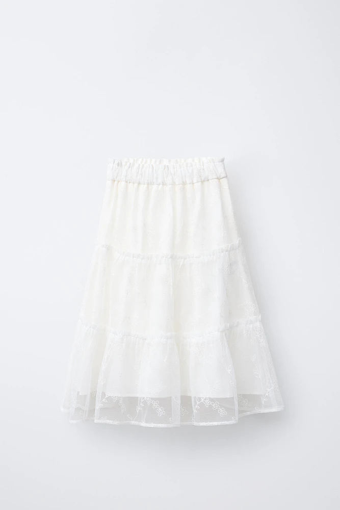 EMBROIDERED TULLE MIDI SKIRT