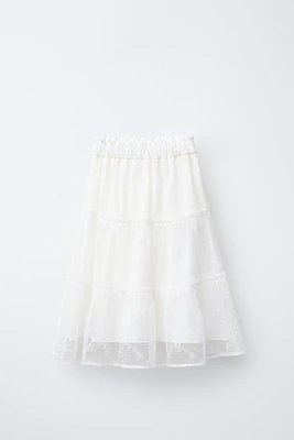 EMBROIDERED TULLE MIDI SKIRT