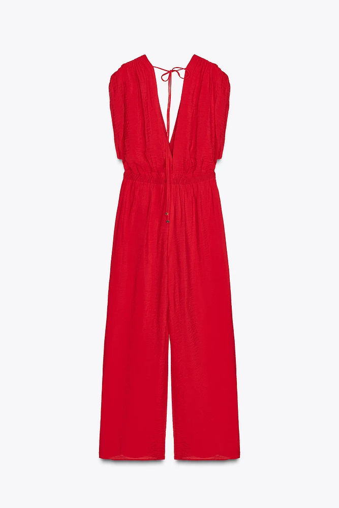 WIDE V-NECK JUMPSUIT