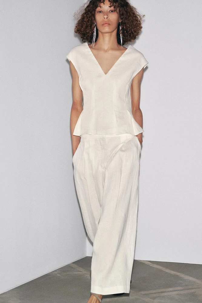 100% LINEN PLEATED TOP ZW COLLECTION