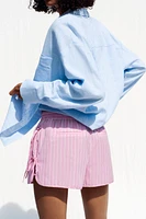 STRIPED POPLIN SHORTS WITH SIDE TIES