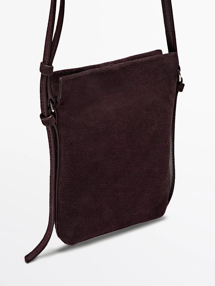 Split suede leather mini crossbody bag