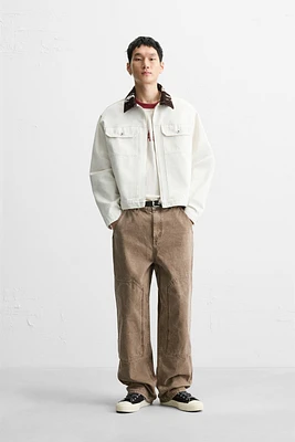 VESTE EN DENIM À COL IMPRIMÉ ANIMAL