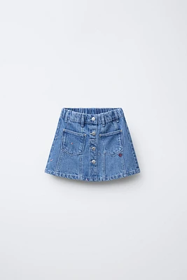 EMBROIDERED DENIM SKIRT