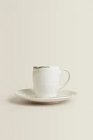 STONEWARE COFFEE CUP AND SAUCER