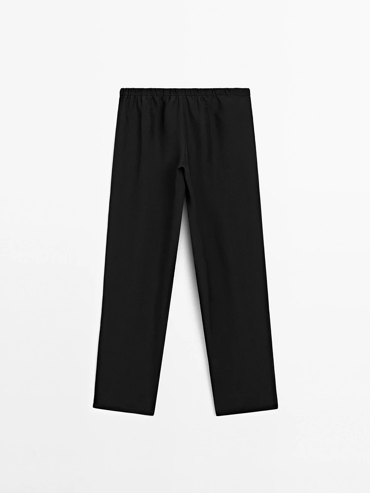 Pantalon barrel fluide lin mélangé