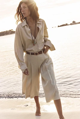 BELTED LINEN LONG SHORTS