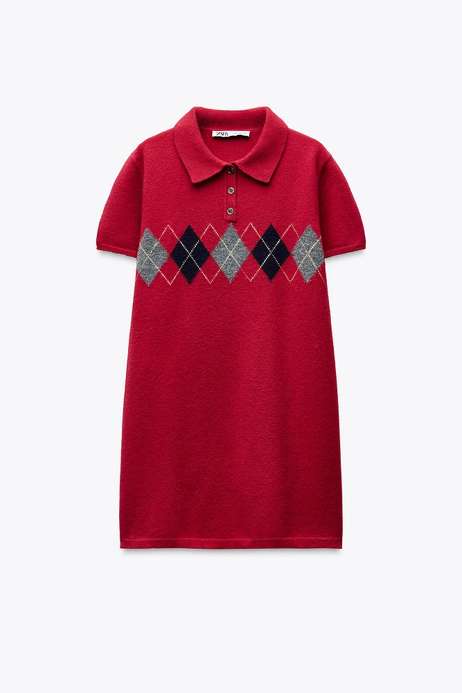 ROBE COURTE EN MAILLE À LOSANGES