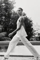 STRAIGHT LEG PANTS WITH FRAYED SIDE STRIPE