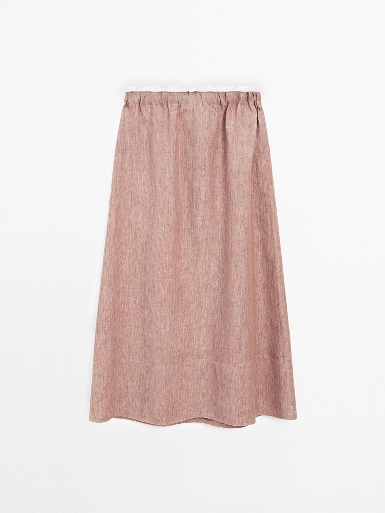 Jupe midi élastique 100 % lin