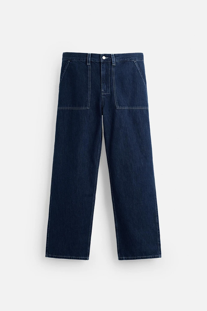 CONTRAST STITCHED WIDE LEG JEANS