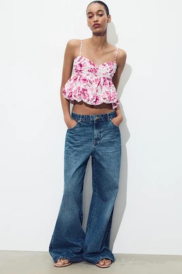 PRINTED TOP WITH OPENWORK EMBROIDERY