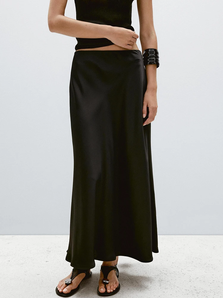 Flowing satin midi skirt