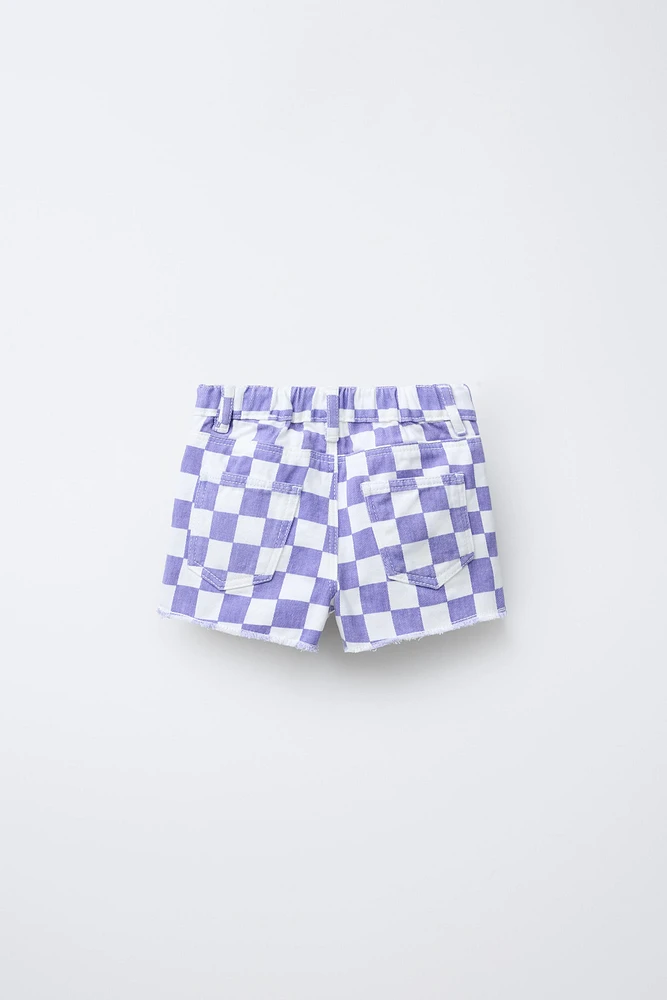 CHECKERBOARD TWILL BERMUDA SHORTS