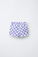 CHECKERBOARD TWILL BERMUDA SHORTS
