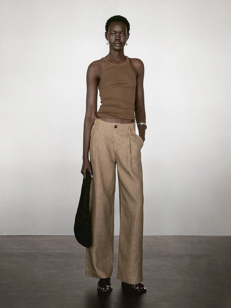 Flowing 100% linen trousers with darts