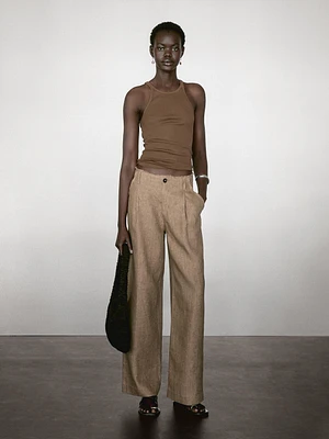 Flowing 100% linen trousers with darts