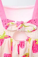 TEXTURED PRINT DRESS WITH BOW