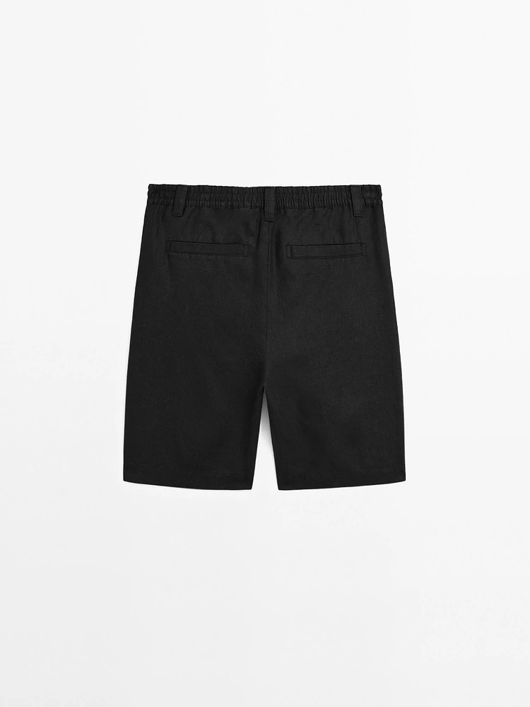 100% linen darted Bermuda shorts