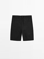 100% linen darted Bermuda shorts