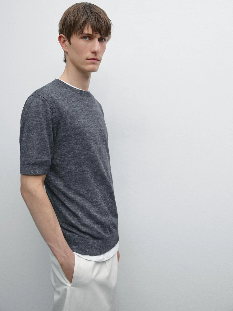 100% linen short sleeve knit sweater